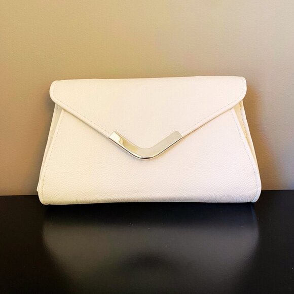 Jessica McClintock Handbags - Jessica McClintock Cream Colored Envelope Clutch with Silver Accent Buckle